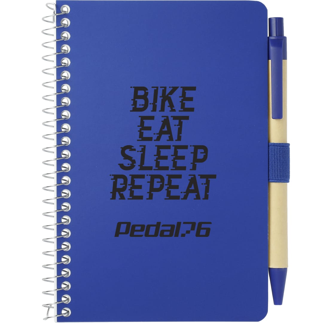Front View of Blue 4" x 6" FSC® Mix Pocket Spiral Notebook with Pen