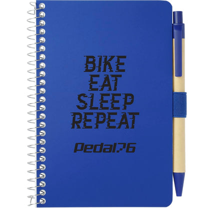 Front View of Blue 4" x 6" FSC® Mix Pocket Spiral Notebook with Pen