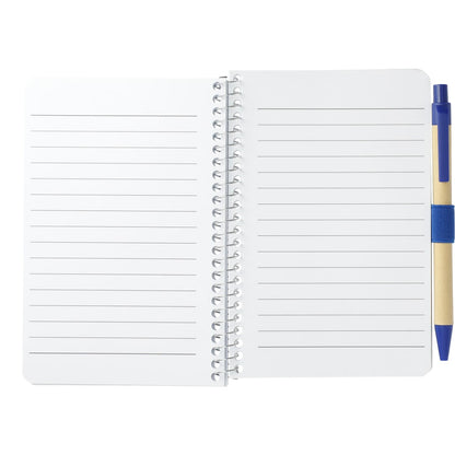 Front View of Blue 4" x 6" FSC® Mix Pocket Spiral Notebook with Pen