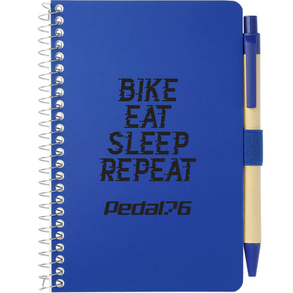 Front View of Blue 4" x 6" FSC® Mix Pocket Spiral Notebook with Pen