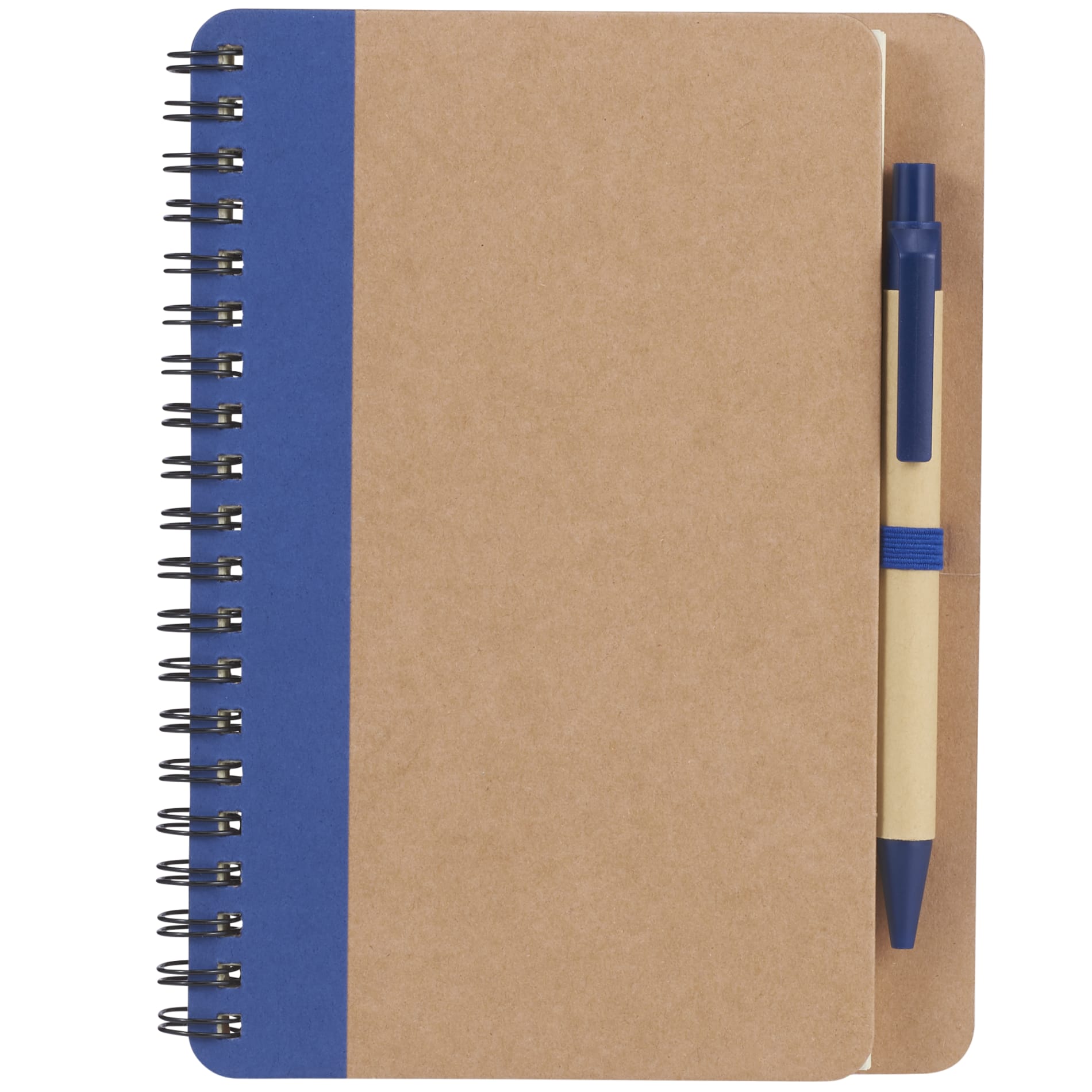 Front View of Blue 5" x 7" FSC® Mix Eco Spiral Notebook with Pen plain
