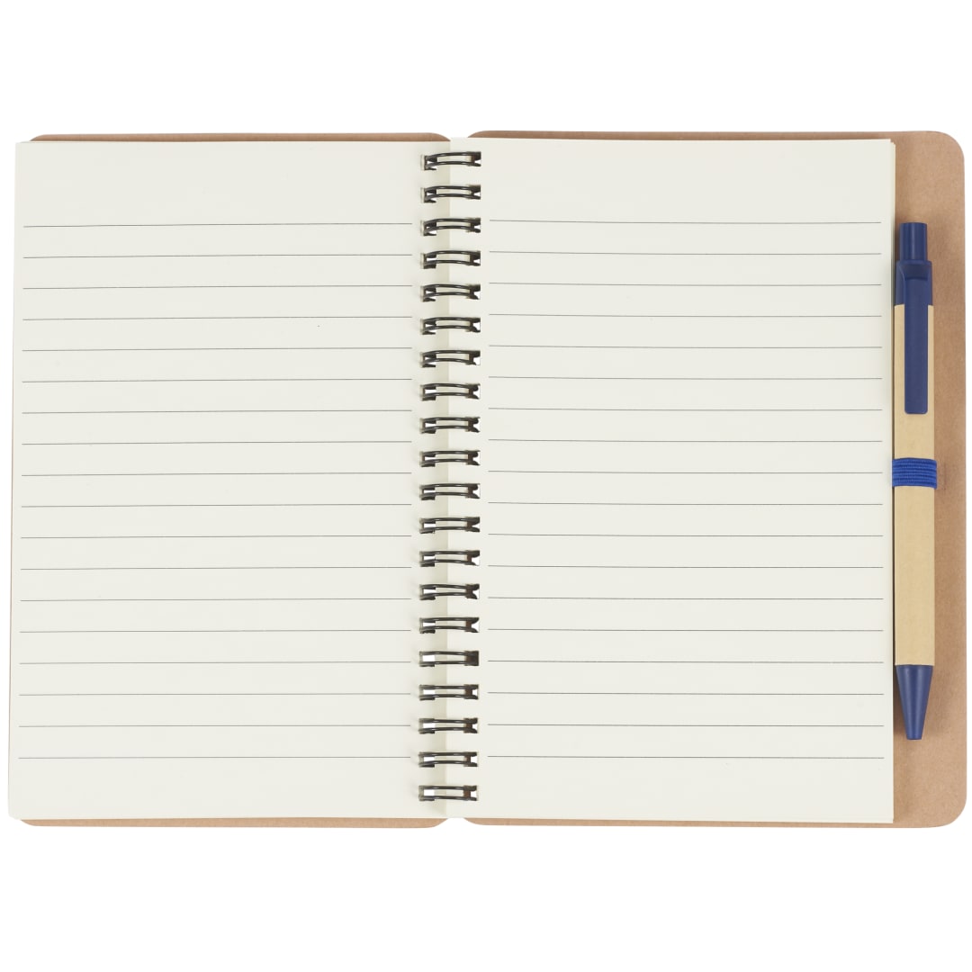 Front View of Blue 5" x 7" FSC® Mix Eco Spiral Notebook with Pen