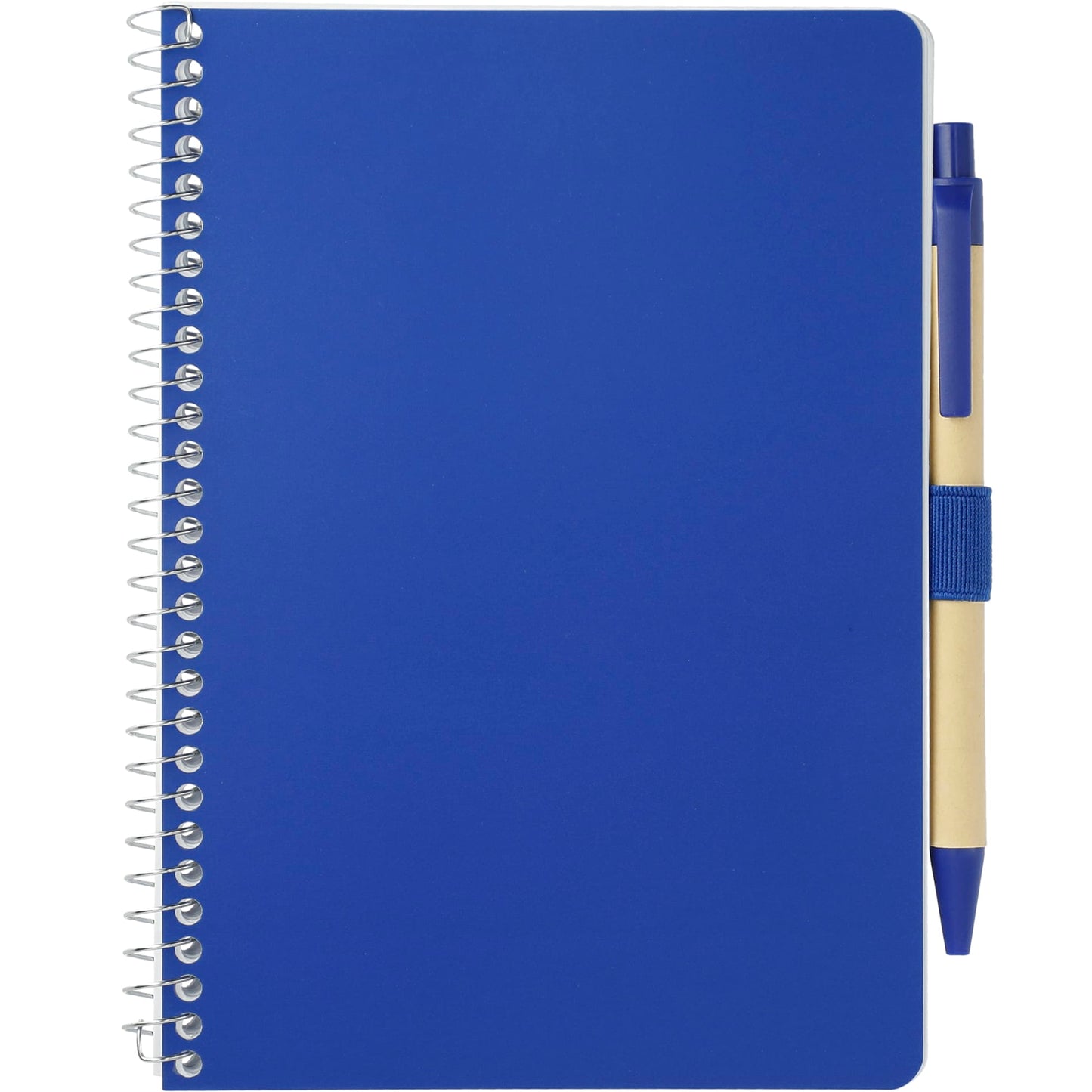 Front View of Blue 5” x 7” FSC® Mix Spiral Notebook with Pen plain