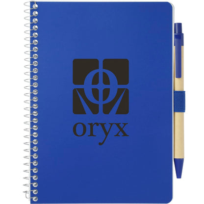 Front View of Blue 5” x 7” FSC® Mix Spiral Notebook with Pen