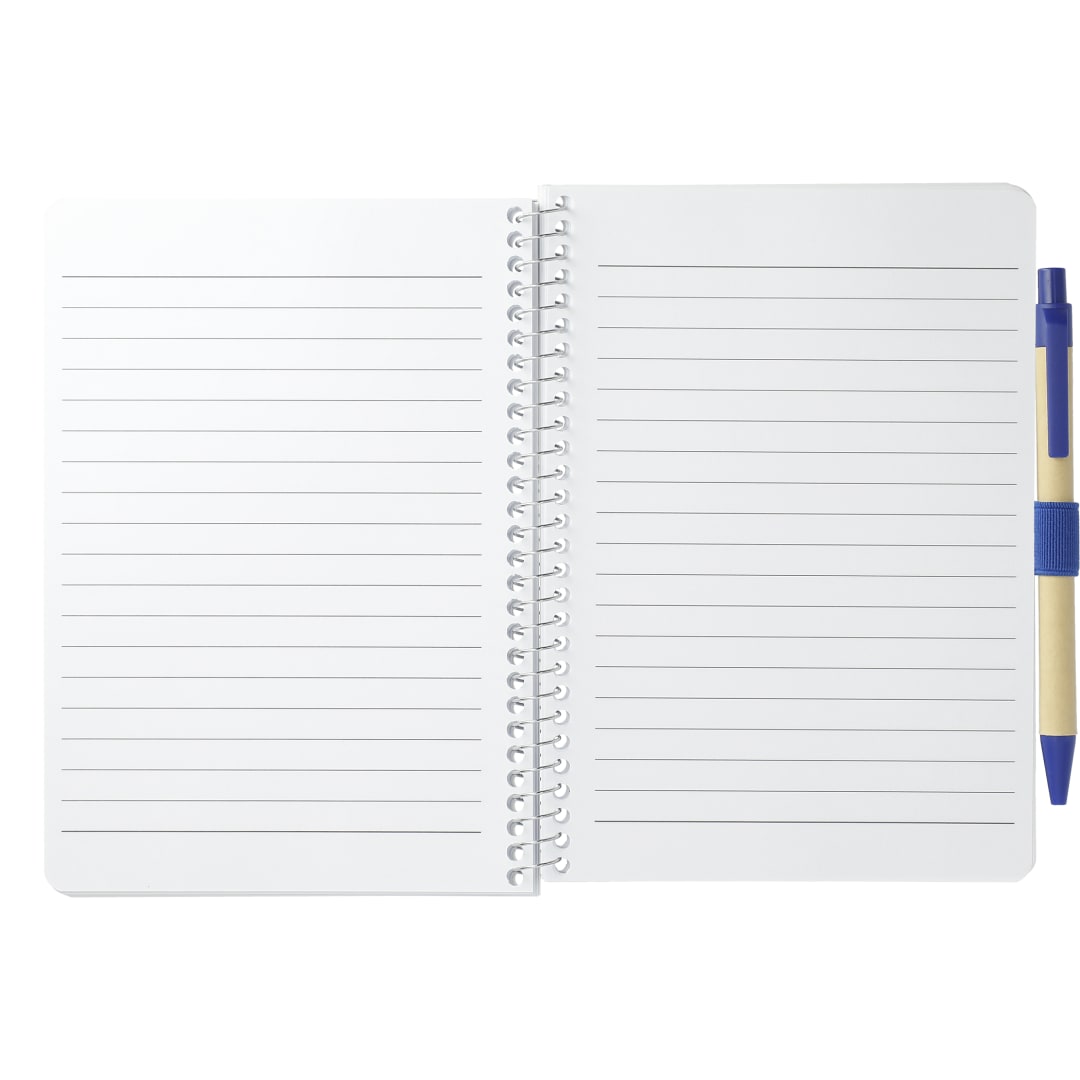 Front View of Blue 5” x 7” FSC® Mix Spiral Notebook with Pen
