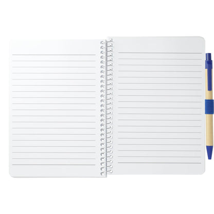 Front View of Blue 5” x 7” FSC® Mix Spiral Notebook with Pen