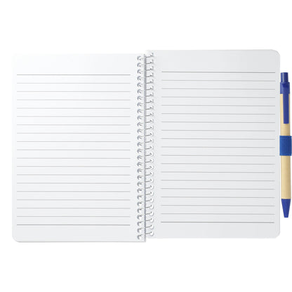 Front View of Blue 5” x 7” FSC® Mix Spiral Notebook with Pen
