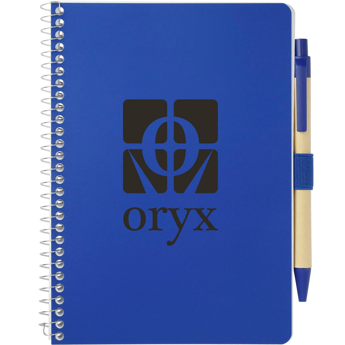 Front View of Blue 5” x 7” FSC® Mix Spiral Notebook with Pen