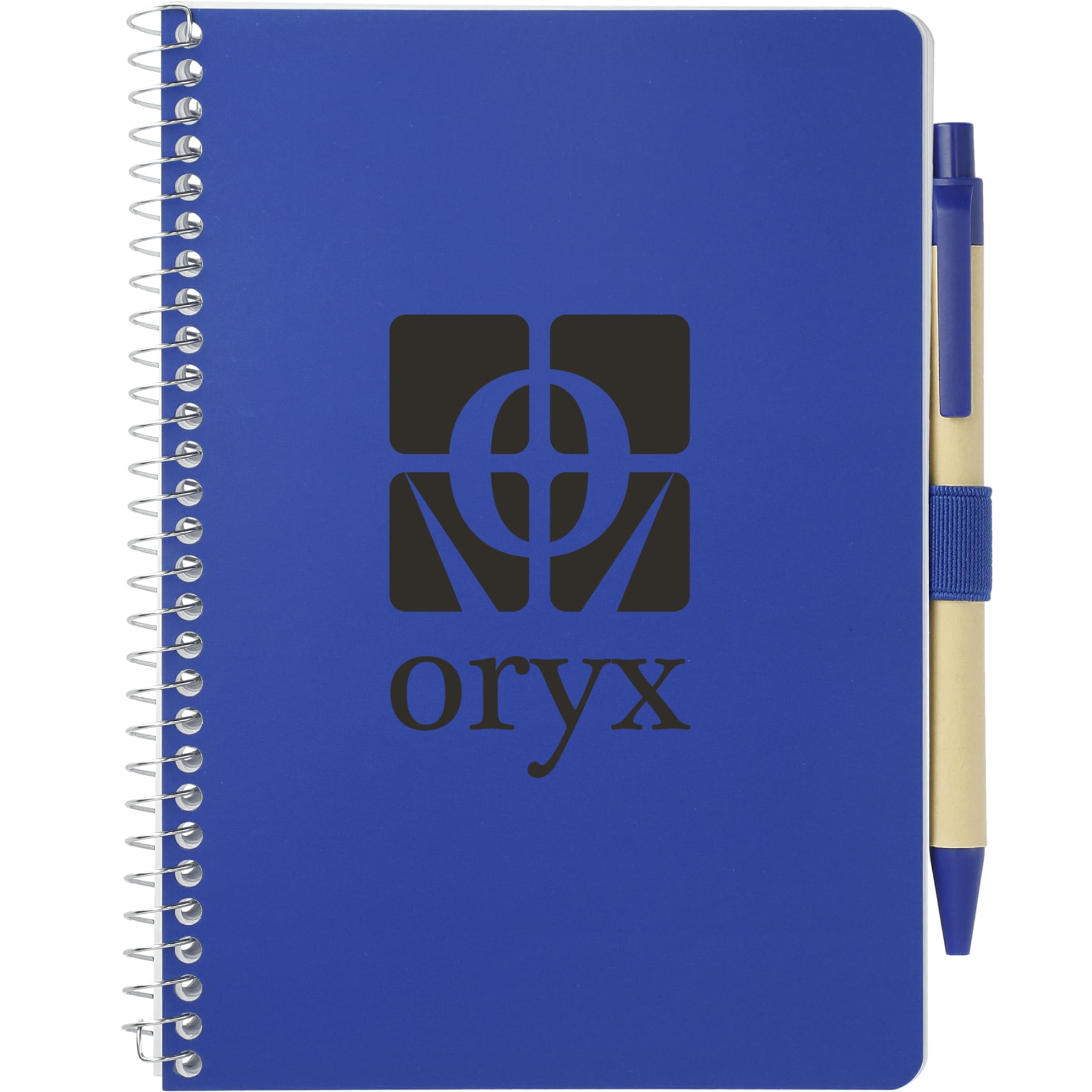 Front View of Blue 5” x 7” FSC® Mix Spiral Notebook with Pen