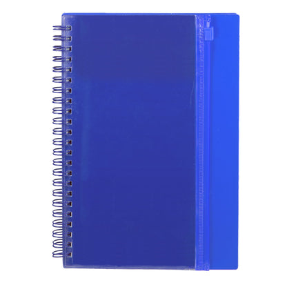 Front View of Blue 5.5" x 8.5" Spiral Notebook with Clear Pocket plain