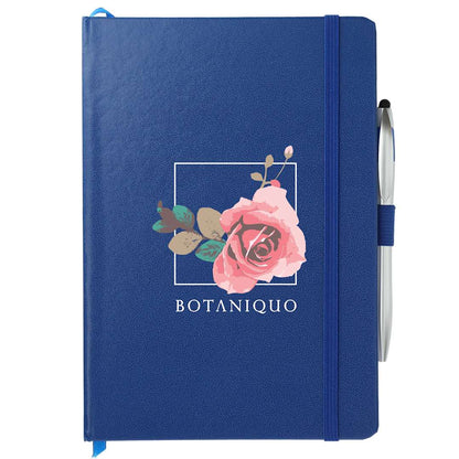 Front View of Blue 6" x 8.5" FSC® Mix Crown Journal with Pen-Stylus