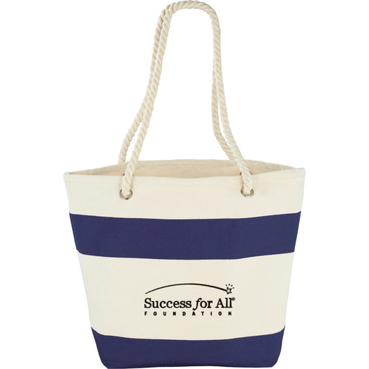 Front View of Blue Capri Stripes 12oz Cotton Canvas Shopper Tote