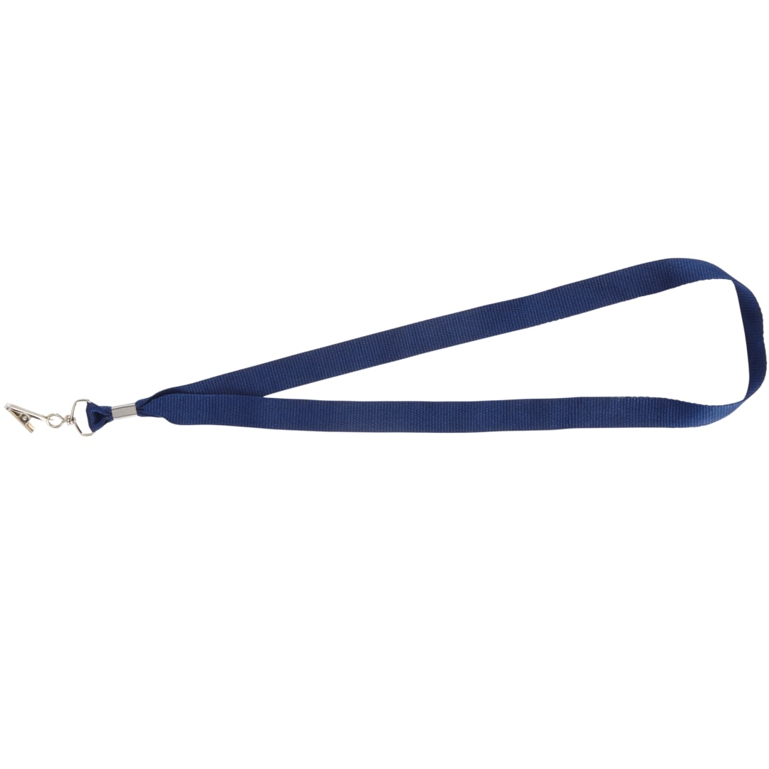 Front View of Blue Lanyard with Bulldog Clip plain