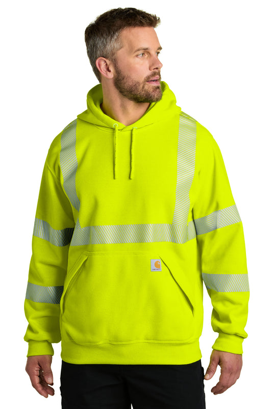 Front View of BriteLime Carhartt ANSI 107 Class 3 Hooded Sweatshirt CT104987