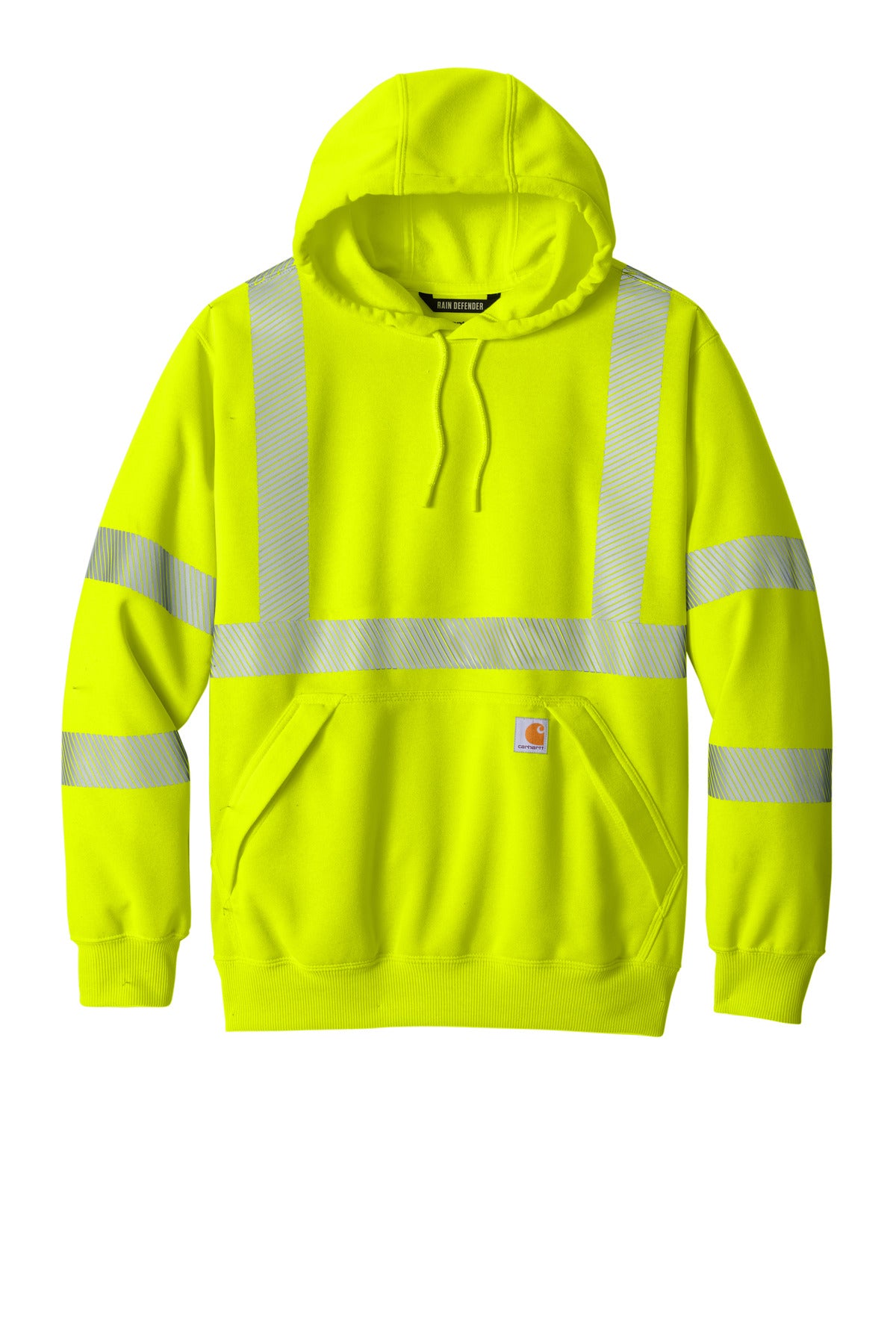 Front View of BriteLime Carhartt ANSI 107 Class 3 Hooded Sweatshirt CT104987