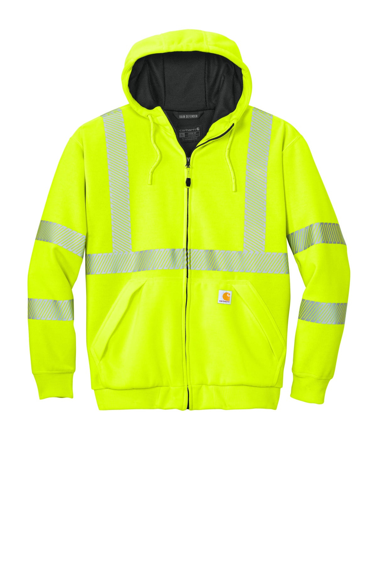 Front View of BriteLime Carhartt ANSI 107 Class 3 Lined Full-Zip Sweatshirt CT104988