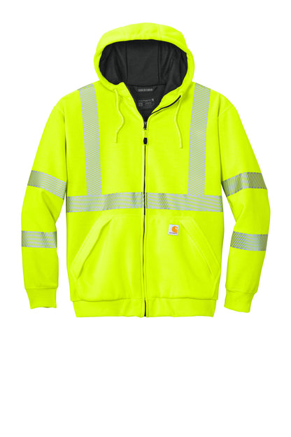 Front View of BriteLime Carhartt ANSI 107 Class 3 Lined Full-Zip Sweatshirt CT104988