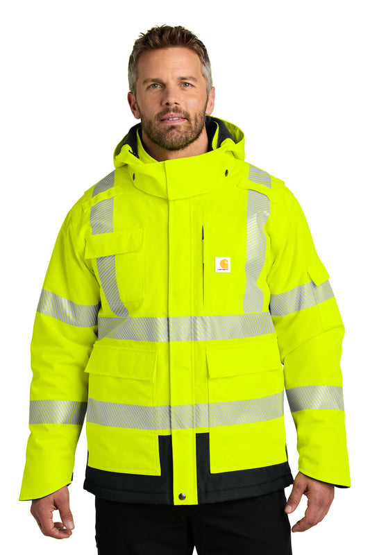 Front View of BriteLime Carhartt ANSI 107 Class 3 Waterproof Heavyweight Insulated Jacket CT106694