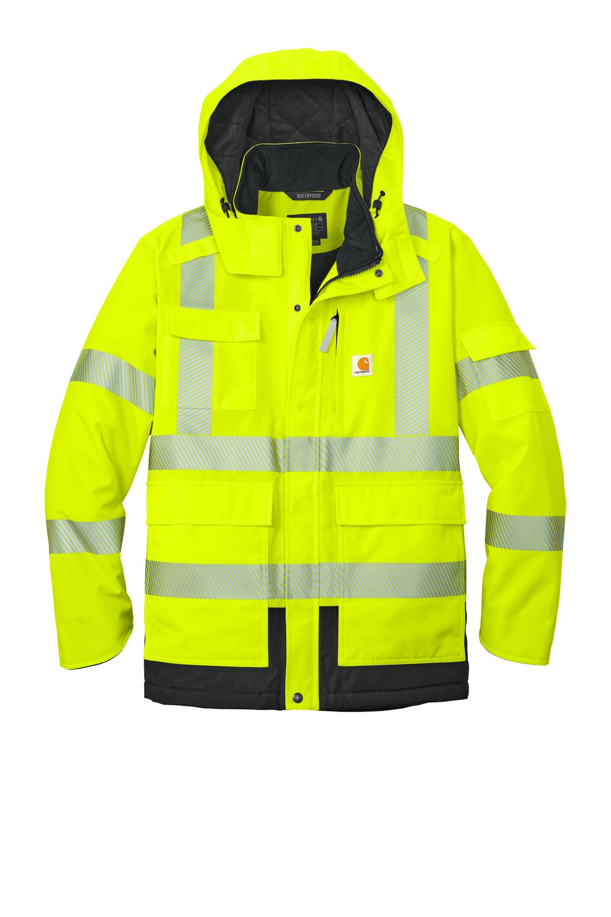Front View of BriteLime Carhartt ANSI 107 Class 3 Waterproof Heavyweight Insulated Jacket CT106694
