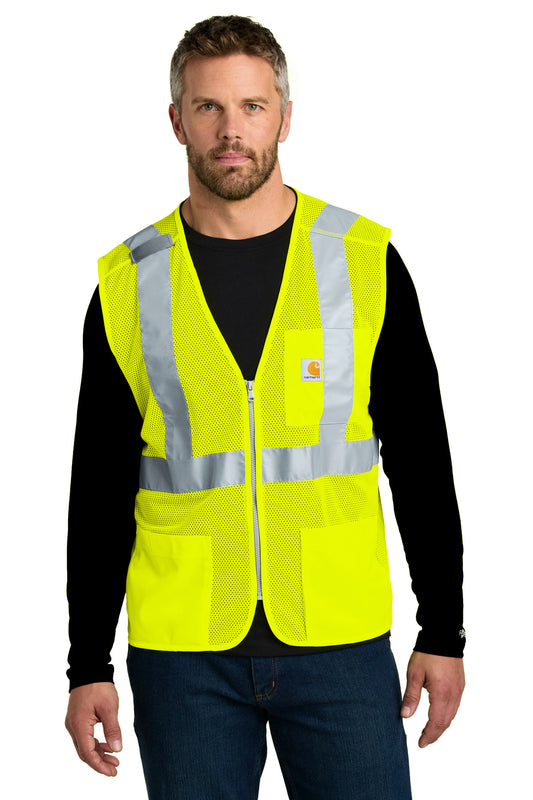 Front View of BriteLime Carhartt ANSI Class 2 Mesh Zip-Front Vest CT106171