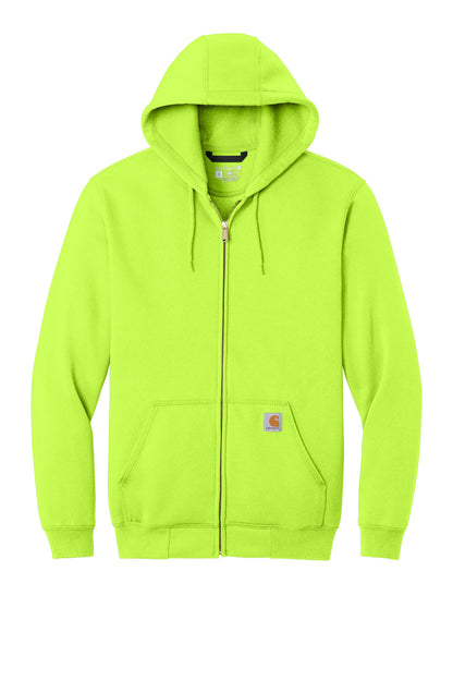 Front View of BriteLime Carhartt Midweight Hooded Zip-Front Sweatshirt. CTK122