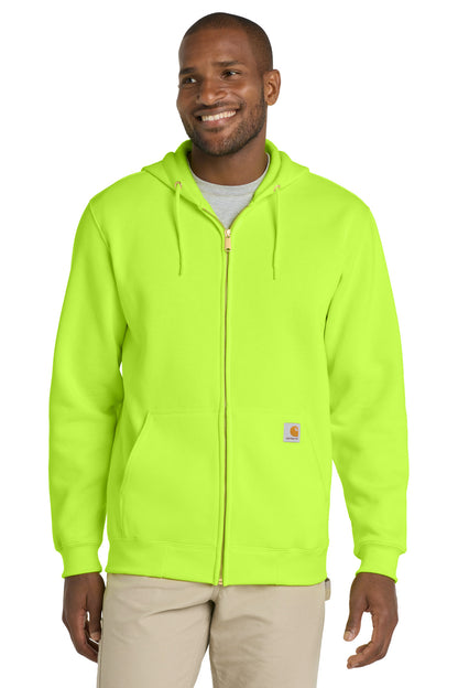 Front View of BriteLime Carhartt Midweight Hooded Zip-Front Sweatshirt. CTK122