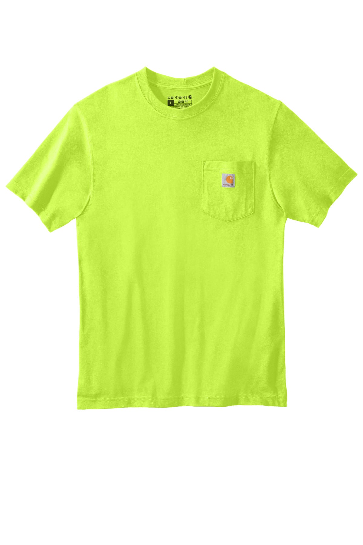 Front View of BriteLime Carhartt Workwear Pocket Short Sleeve T-Shirt. CTK87
