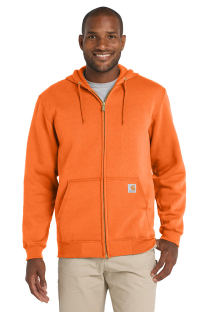 Front View of BriteOrng Carhartt Midweight Hooded Zip-Front Sweatshirt. CTK122