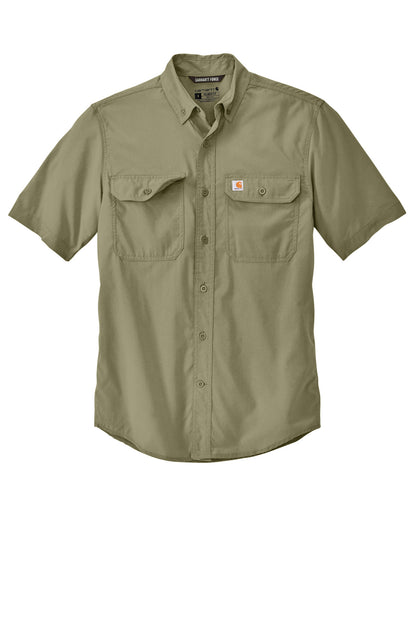 Front View of BurntOlive Carhartt Force Solid Short Sleeve Shirt CT105292