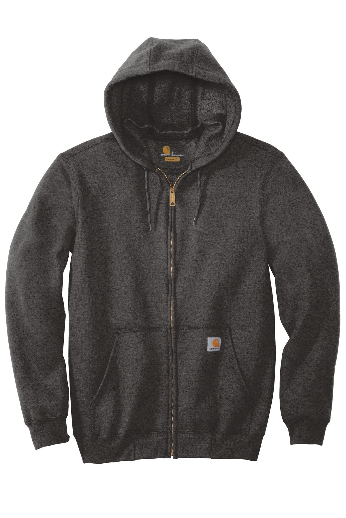 Front View of Carbon Heather Carhartt Midweight Hooded Zip-Front Sweatshirt. CTK122