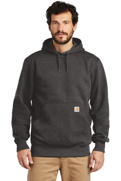 Front View of Carbon Heather Carhartt Rain Defender Paxton Heavyweight Hooded Sweatshirt. CT100615