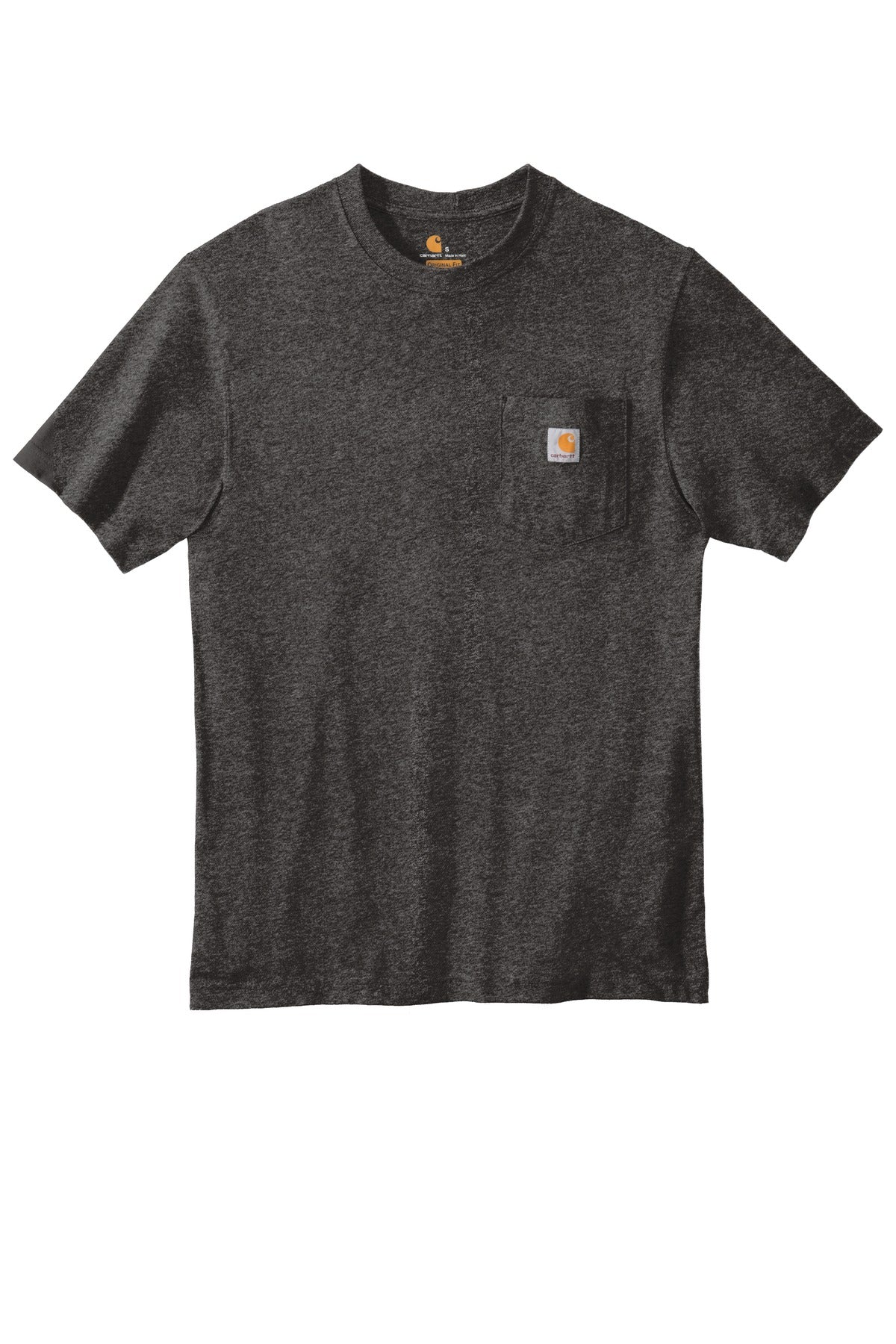Front View of Carbon Heather Carhartt Workwear Pocket Short Sleeve T-Shirt. CTK87