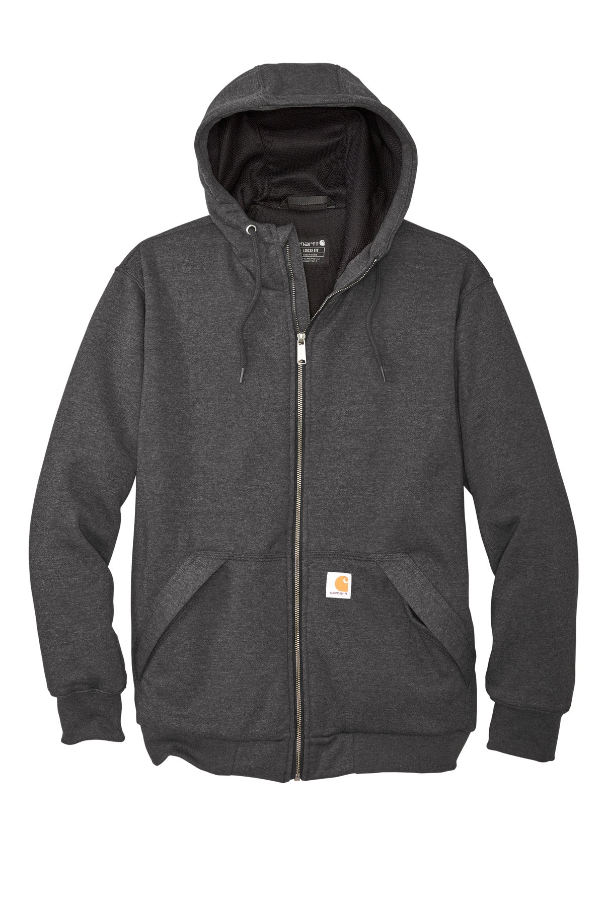 Front View of CarbonHthr Carhartt Midweight Thermal-Lined Full-Zip Sweatshirt CT104078