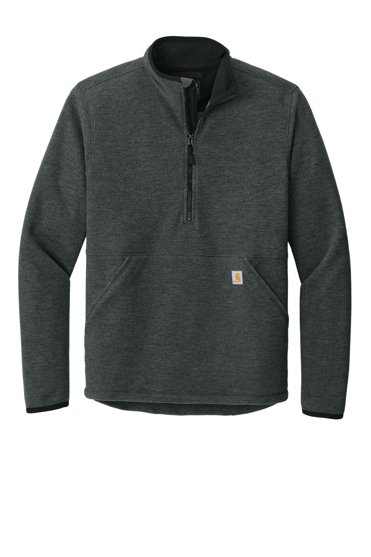 Front View of CarbonHthr Carhartt Textured 1/2-Zip Fleece Jacket CT106417