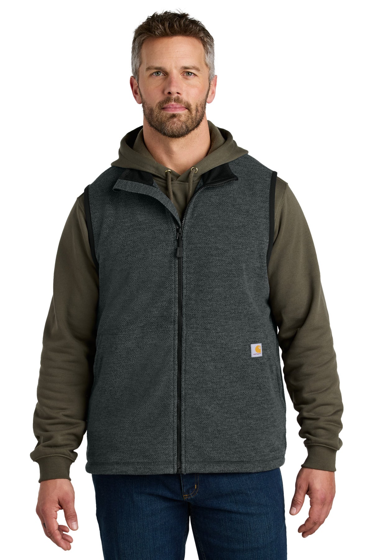 Front View of CarbonHthr Carhartt Textured Fleece Vest CT106418
