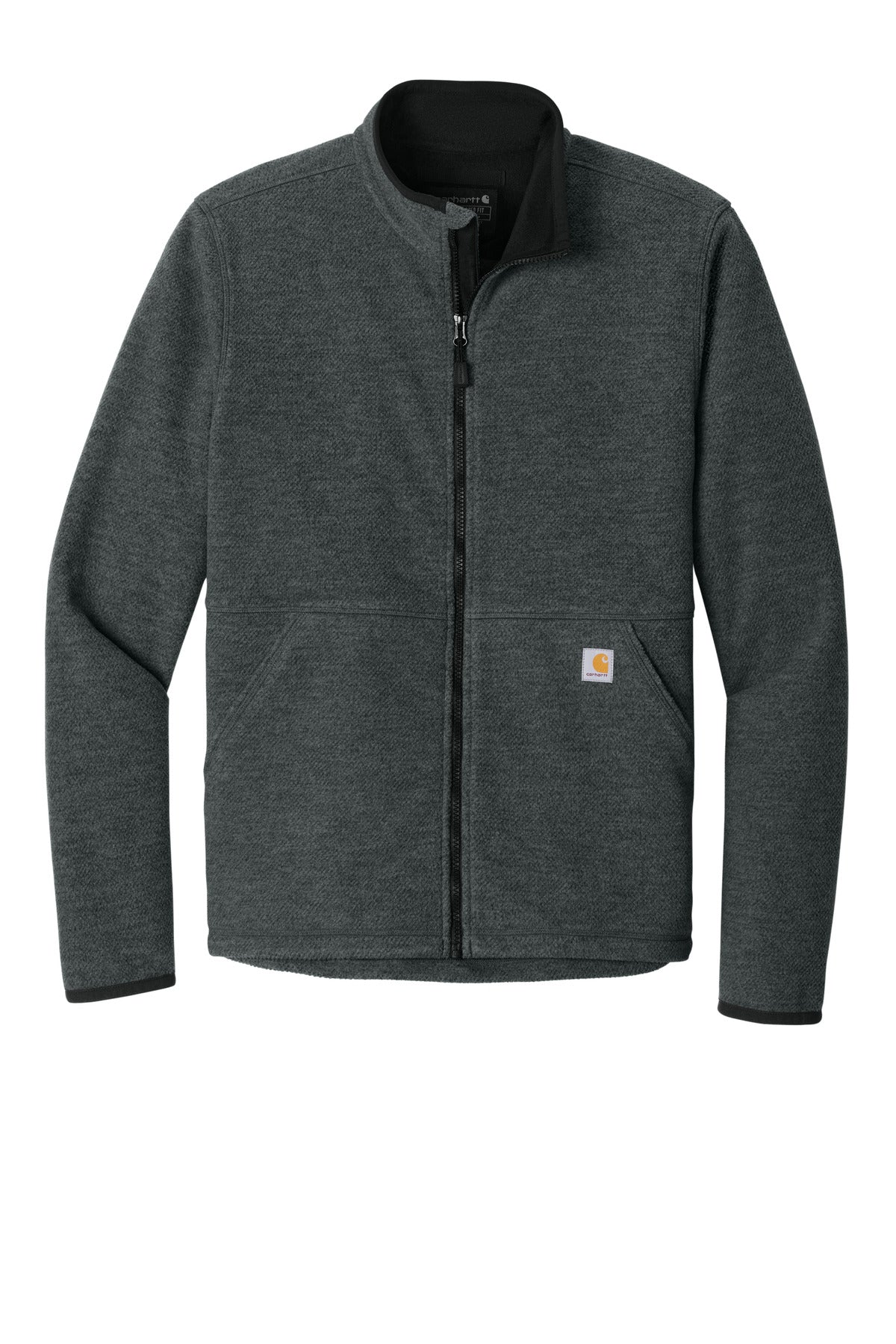 Front View of CarbonHthr Carhartt Textured Full-Zip Fleece Jacket CT106416