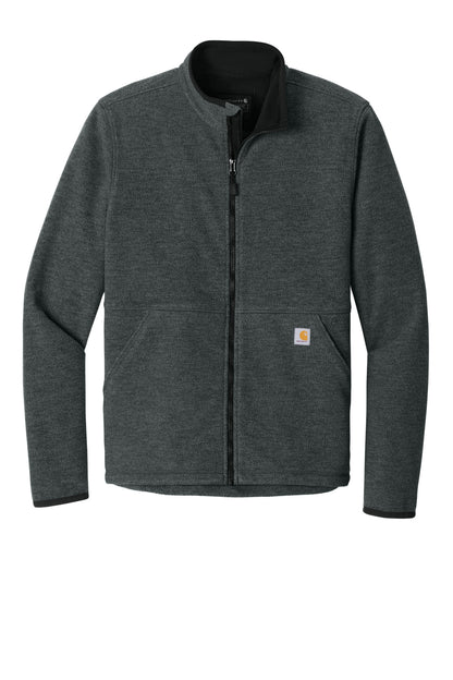 Front View of CarbonHthr Carhartt Textured Full-Zip Fleece Jacket CT106416