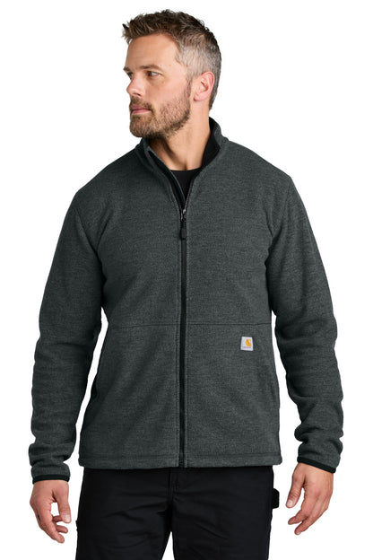 Front View of CarbonHthr Carhartt Textured Full-Zip Fleece Jacket CT106416