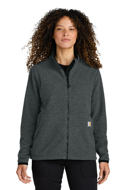 Front View of CarbonHthr Carhartt Women's Textured Full-Zip Fleece Jacket CT106419