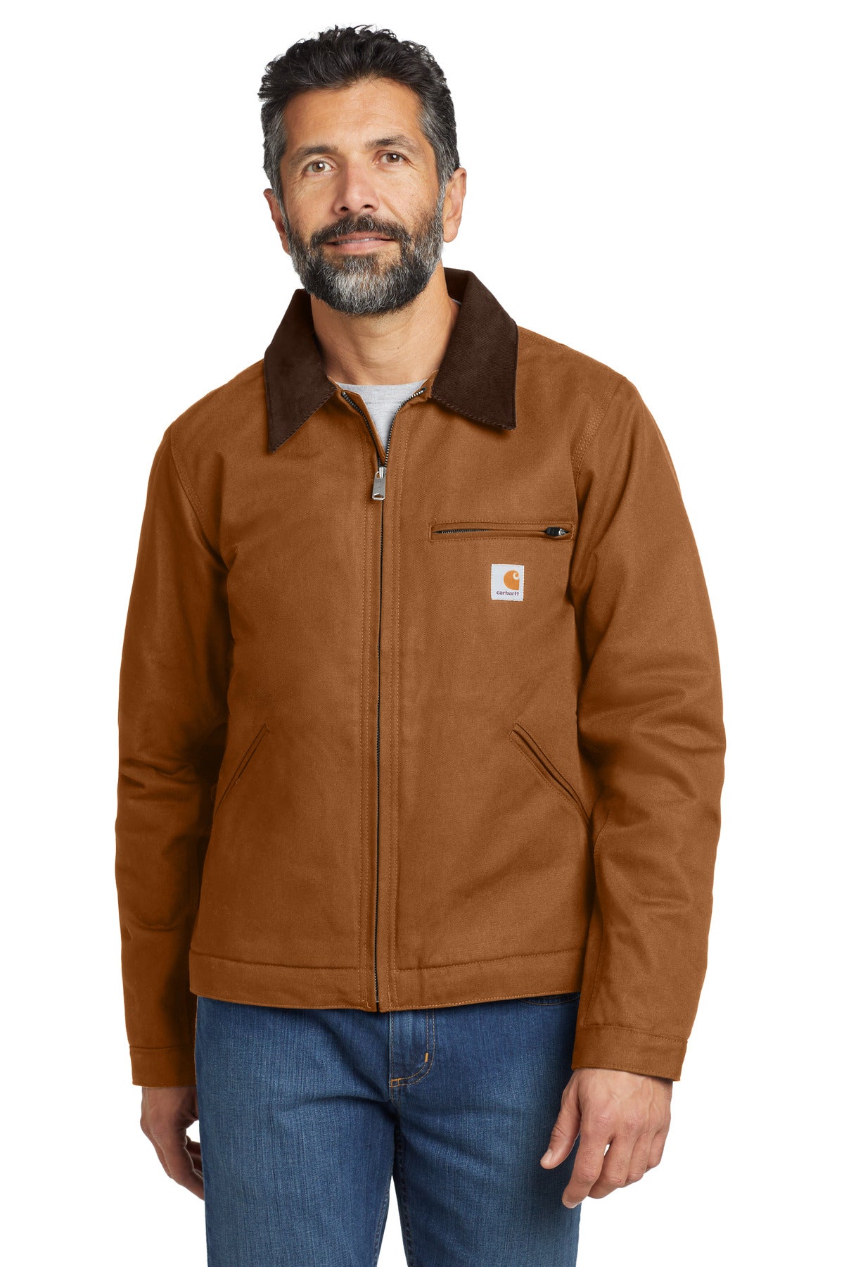 Front View of Carhartt Brown Carhartt Duck Detroit Jacket CT103828