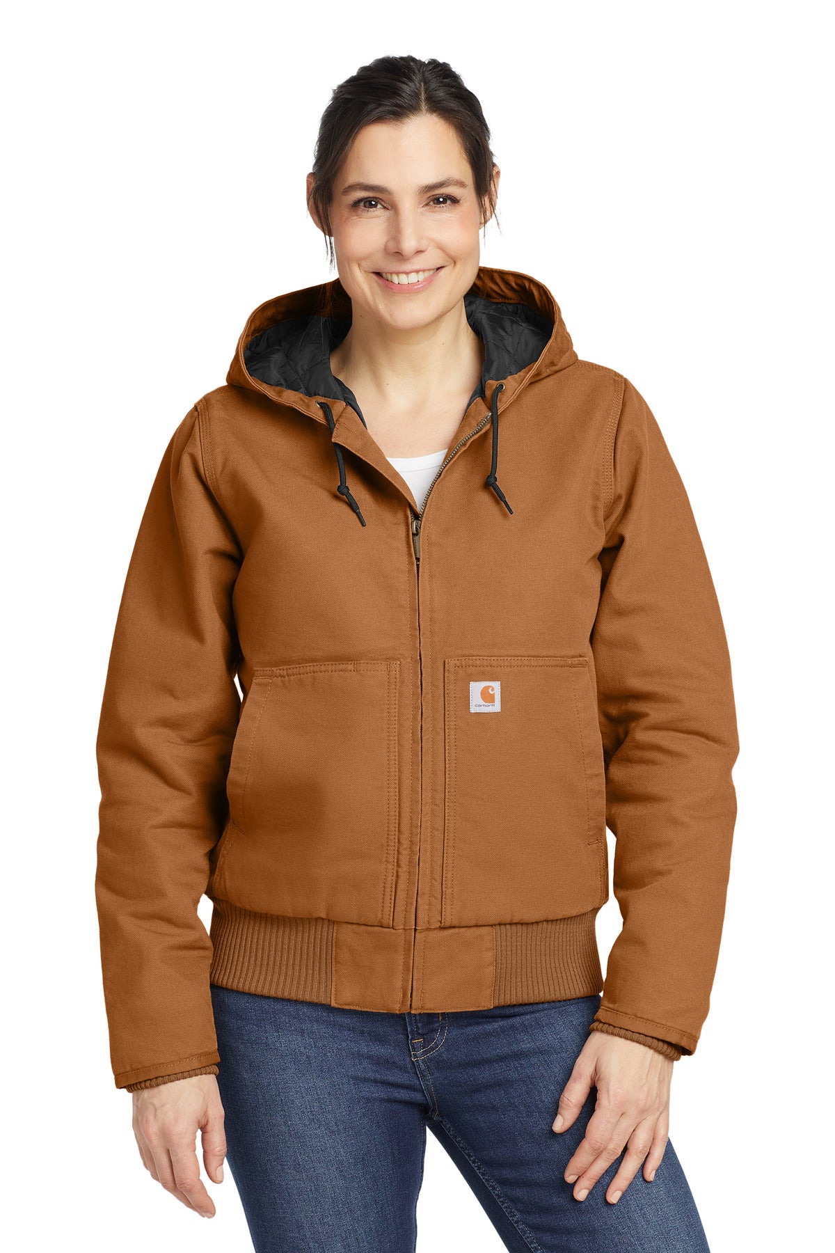 Front View of Carhartt Brown Carhartt Women's Washed Duck Active Jac. CT104053