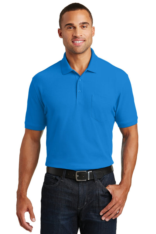 Front View of Coastal Blue Port Authority Core Classic Pique Pocket Polo. K100P