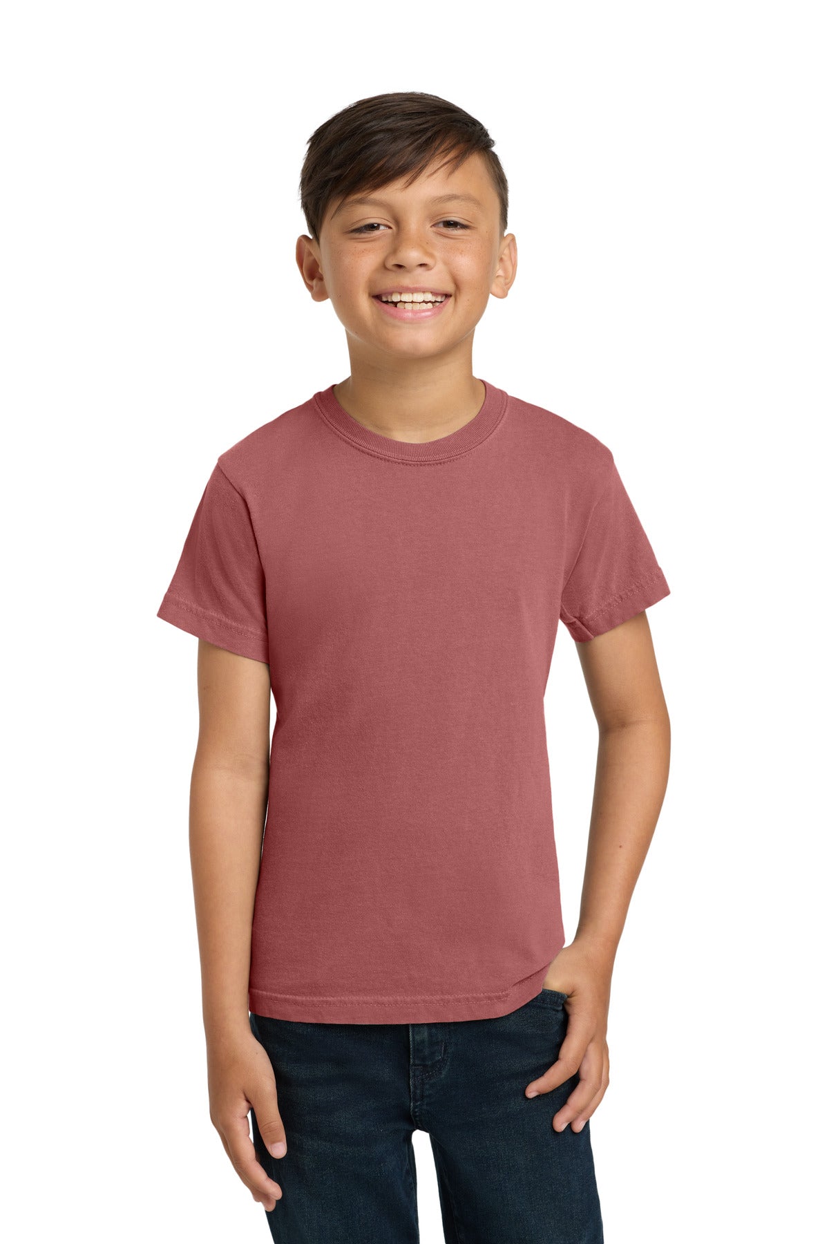 Front View of Crimson COMFORT COLORS Youth Heavyweight Ring Spun Tee. 9018