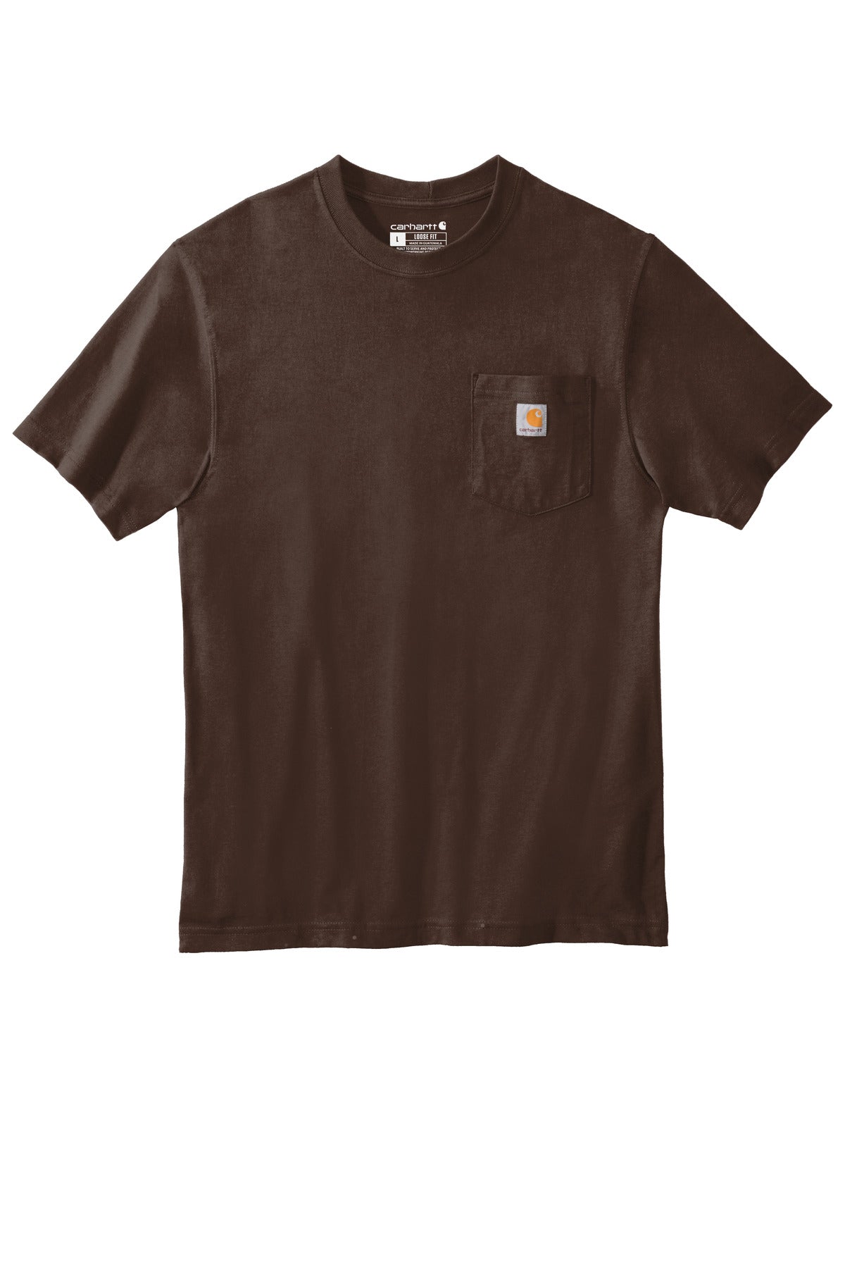 Front View of Dark Brown Carhartt Workwear Pocket Short Sleeve T-Shirt. CTK87