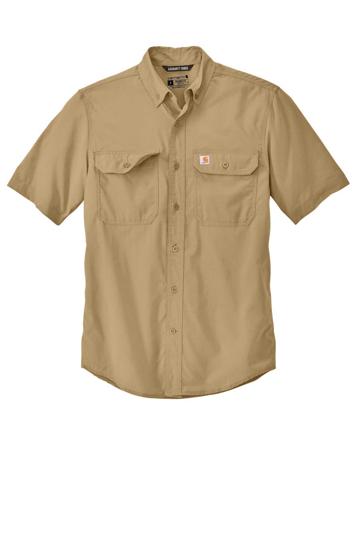 Front View of DarkKhaki Carhartt Force Solid Short Sleeve Shirt CT105292