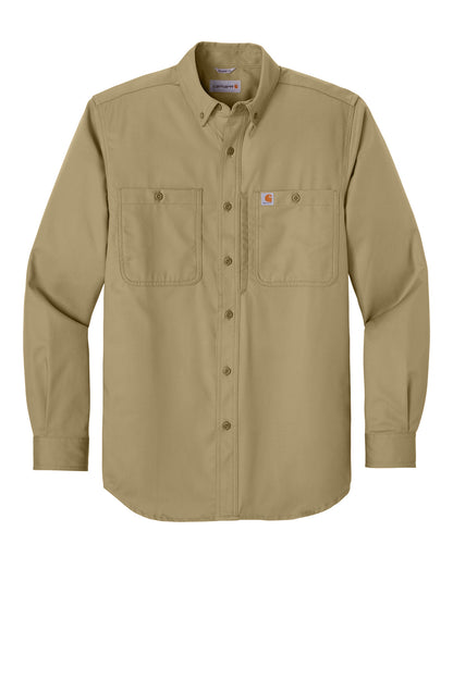 Front View of DarkKhaki Carhartt Rugged Professional Series Long Sleeve Shirt CT106689