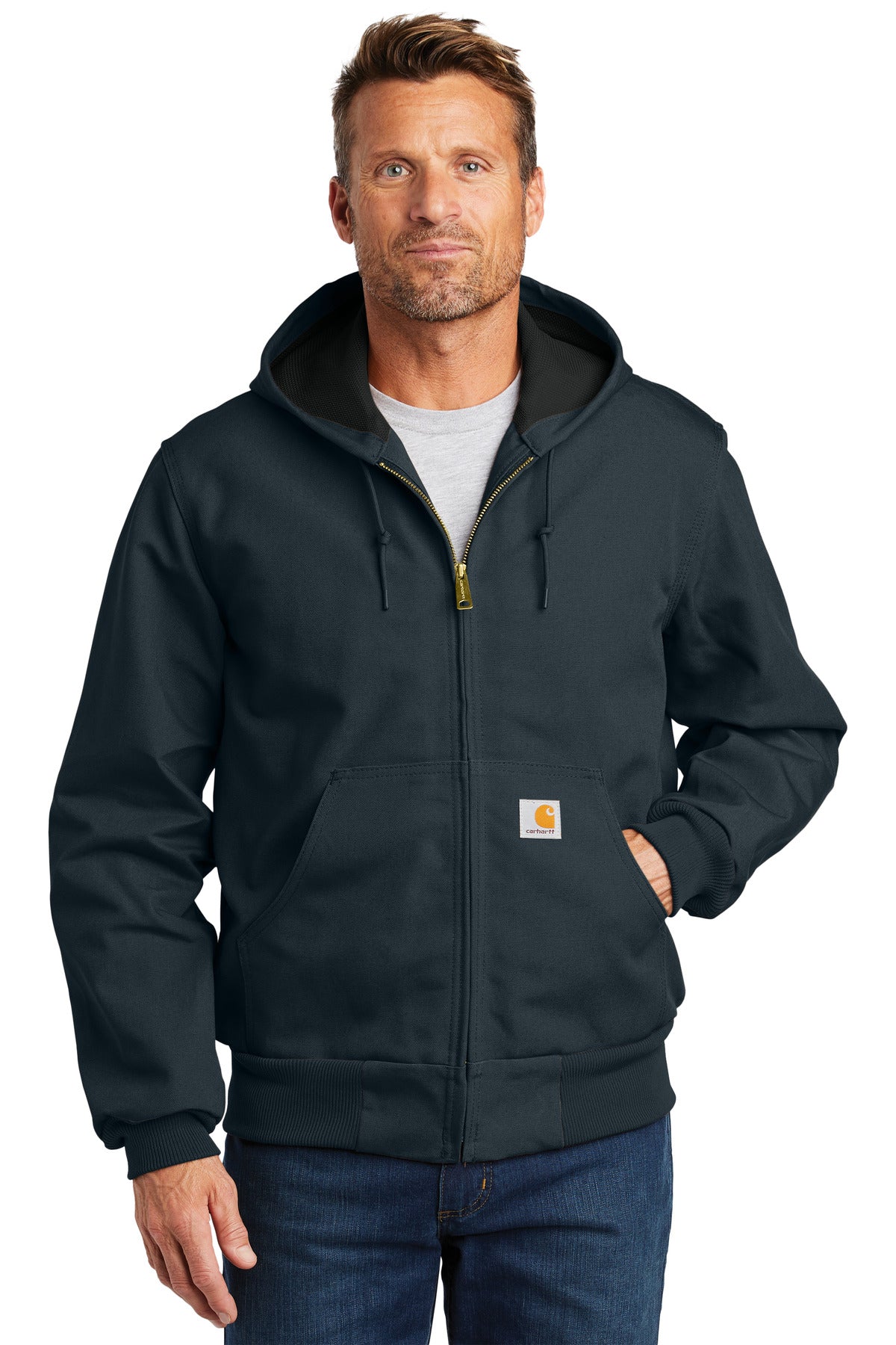 Front View of DarkNavy Carhartt Thermal-Lined Duck Active Jac. CT106678