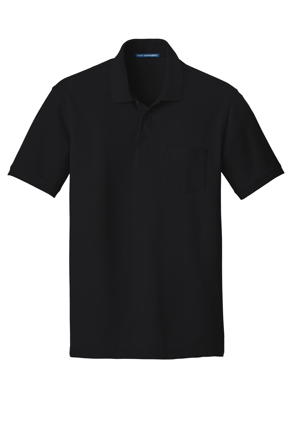 Front View of Deep Black Port Authority Core Classic Pique Pocket Polo. K100P