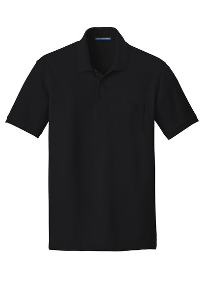 Front View of Deep Black Port Authority Core Classic Pique Pocket Polo. K100P