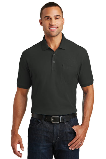 Front View of Deep Black Port Authority Core Classic Pique Pocket Polo. K100P